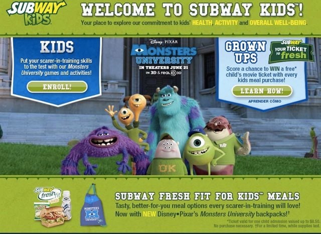 Subway's Monsters University Film Promotion